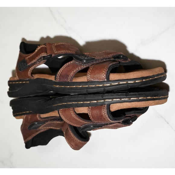 Dr. Scholls Men's GUS Cool Fit Pebbled Brown Leather Sandals Size 12M - Picture 6 of 11